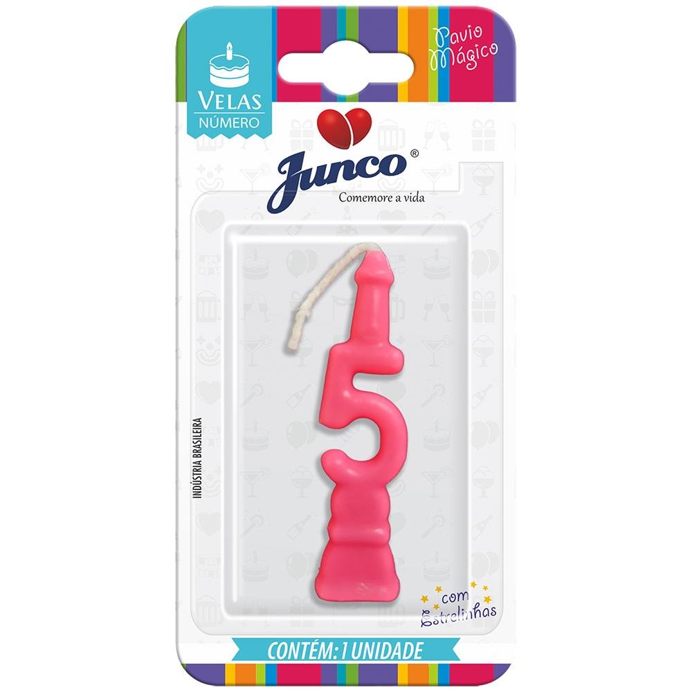 Vela Aniversário Número Rosa Nº 5 Junco