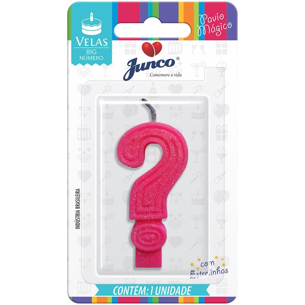 Vela Aniversário Big Interrogação Rosa Junco
