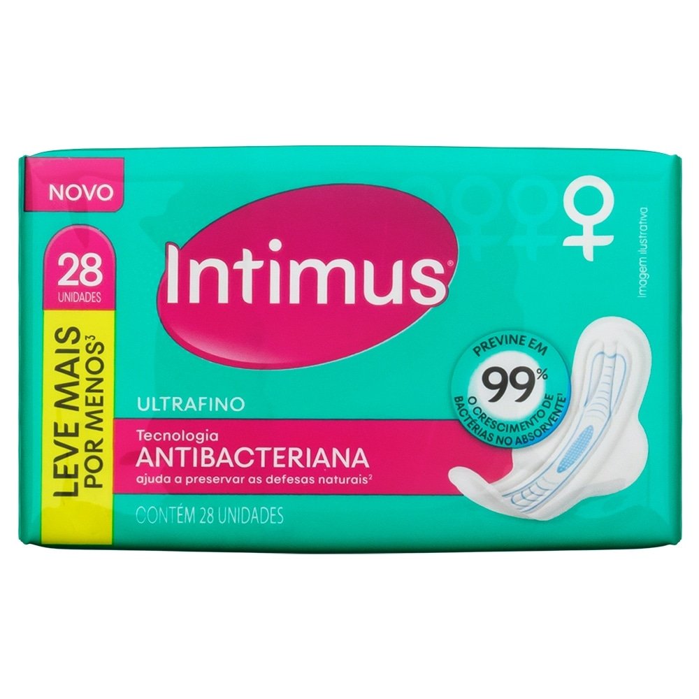 Absorvente Intimus Ultrafino Antibacteriana com Abas Embalagem com 28 Unidades