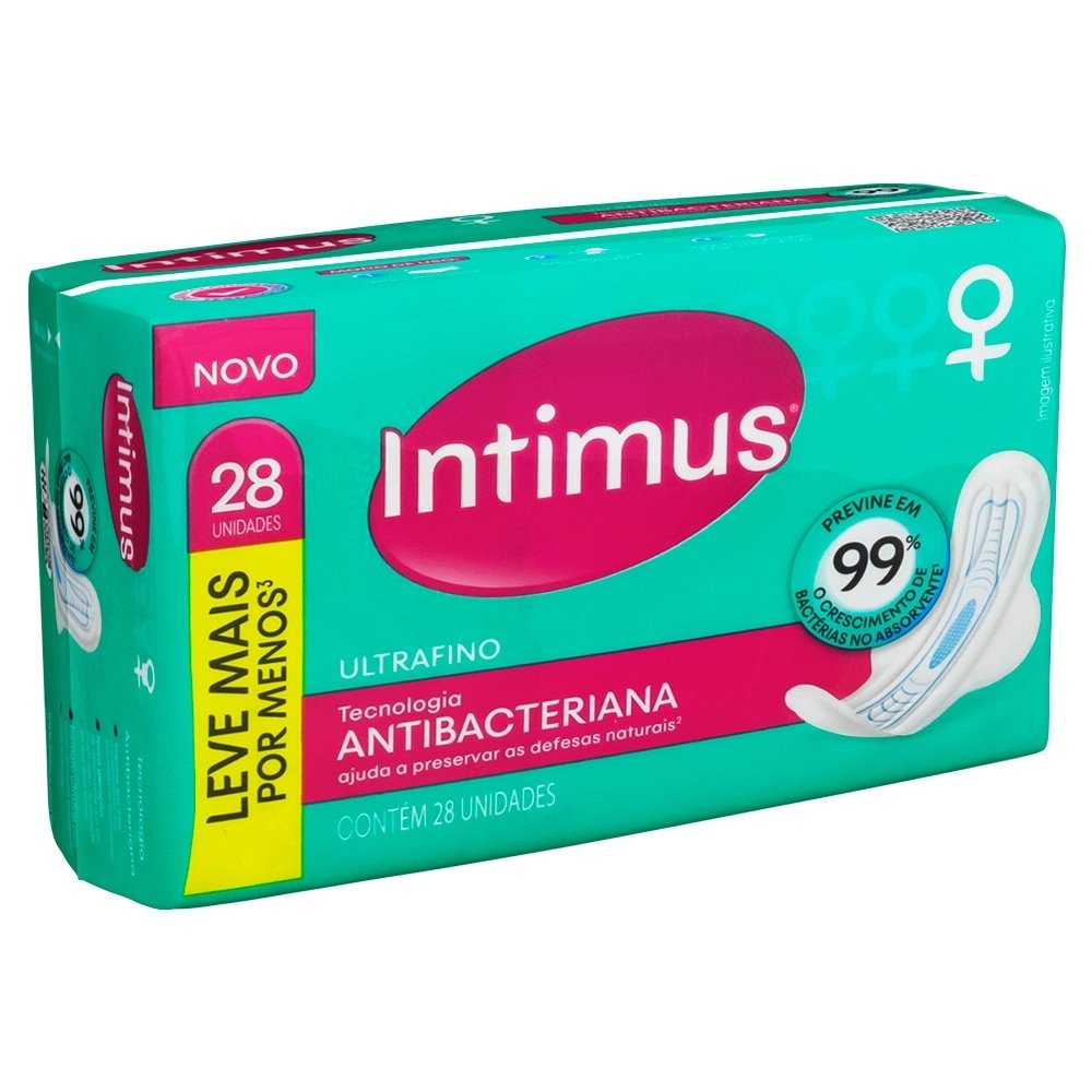 Absorvente Intimus Ultrafino Antibacteriana com Abas Embalagem com 28 Unidades