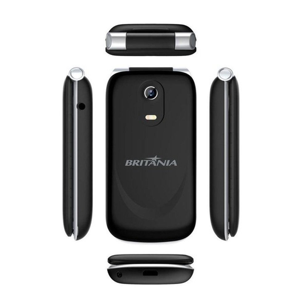 Celular Para Idoso Flip Dual Botão SOS Tela 2.4 Bluetooth Rádio FM Britânia BCE03 - Preto