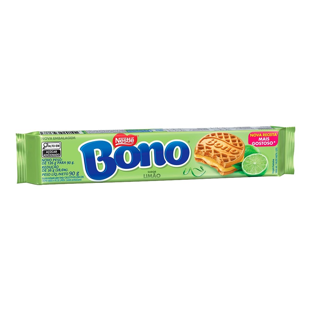 Biscoito Nestle Bono Recheado Limão 90G - Embalagem com 66 Unidade