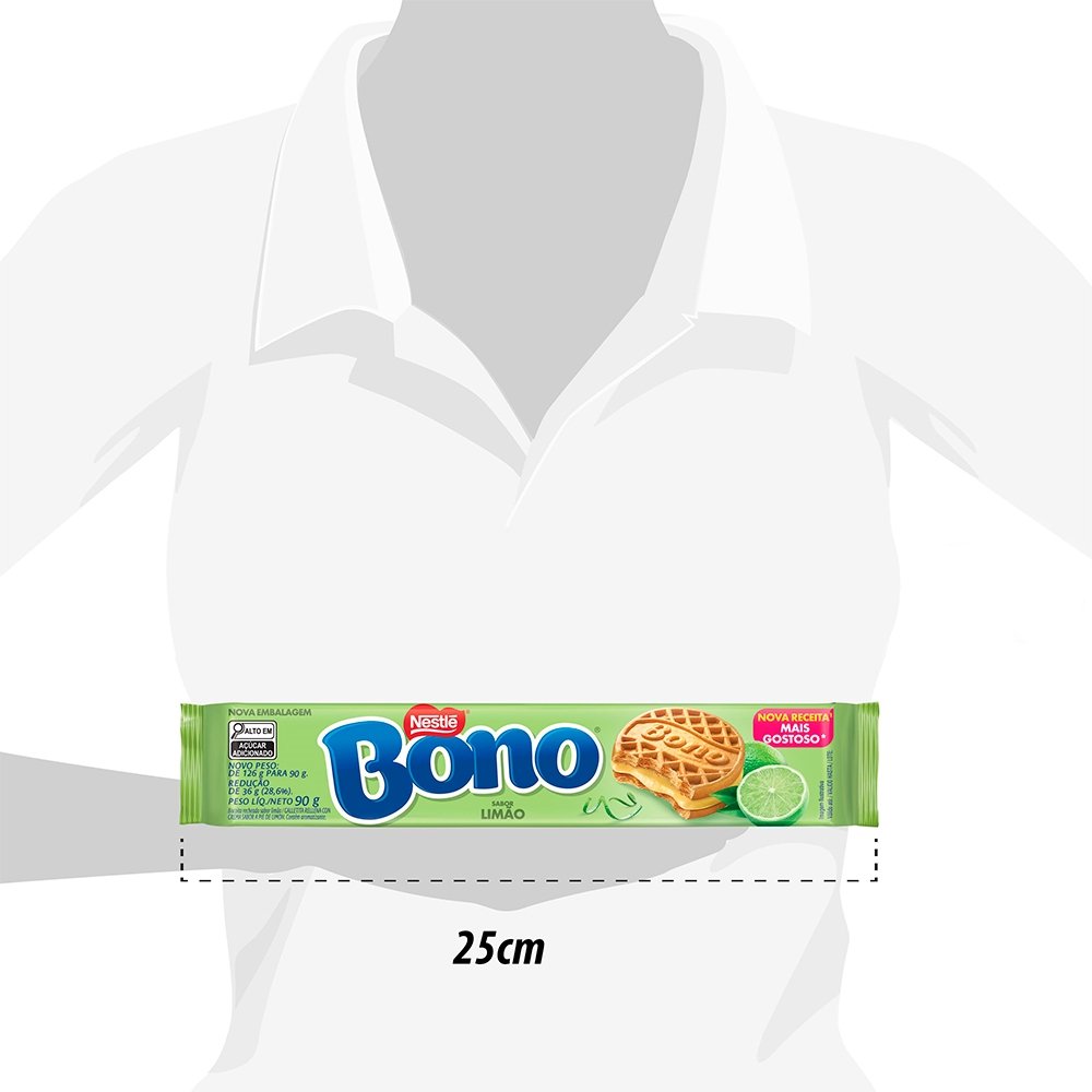 Biscoito Nestle Bono Recheado Limão 90G - Embalagem com 66 Unidade