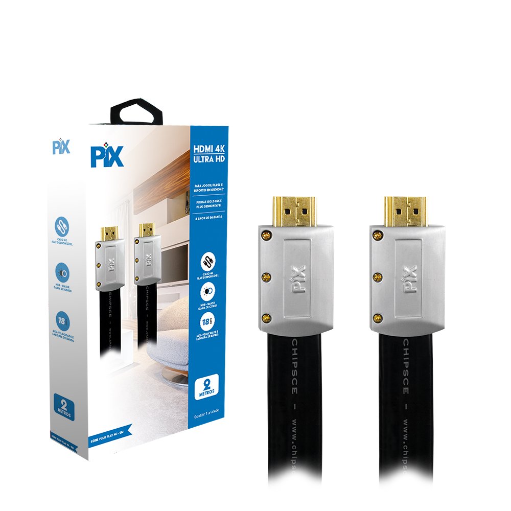 Cabo HDMI 2.0 - 4K HDR 19p - 30AWG - 2m - Flat Desmontável