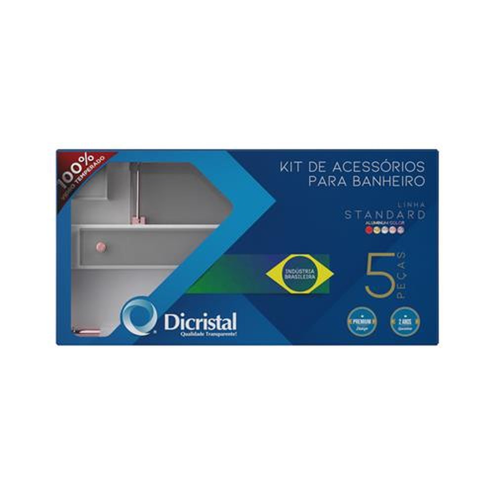 Kit Acessorios Para Banheiro Rose 5 Peças Reto Vidro Fumê Temperado 8mm