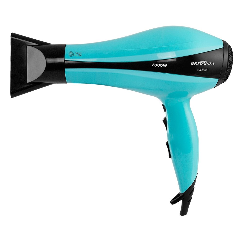 Secador de Cabelo Britânia com 3 Temperaturas, 2 Velocidades, 2000W, Azul Claro, 220V
