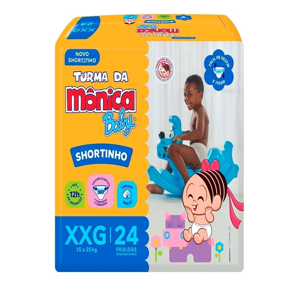 Fralda Descartável Turma da Mônica Shortinho Jumbo Tamanho XXG - 4 Pacotes com 24 Fraldas - Total 96 Tiras