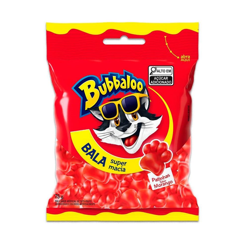 Bala Bubbaloo Morango 75g Display com 14 Unidades