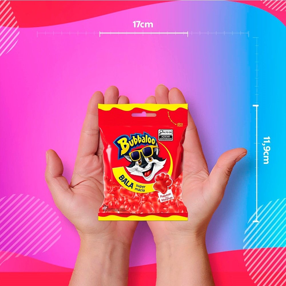 Bala Bubbaloo Morango 75g Display com 14 Unidades