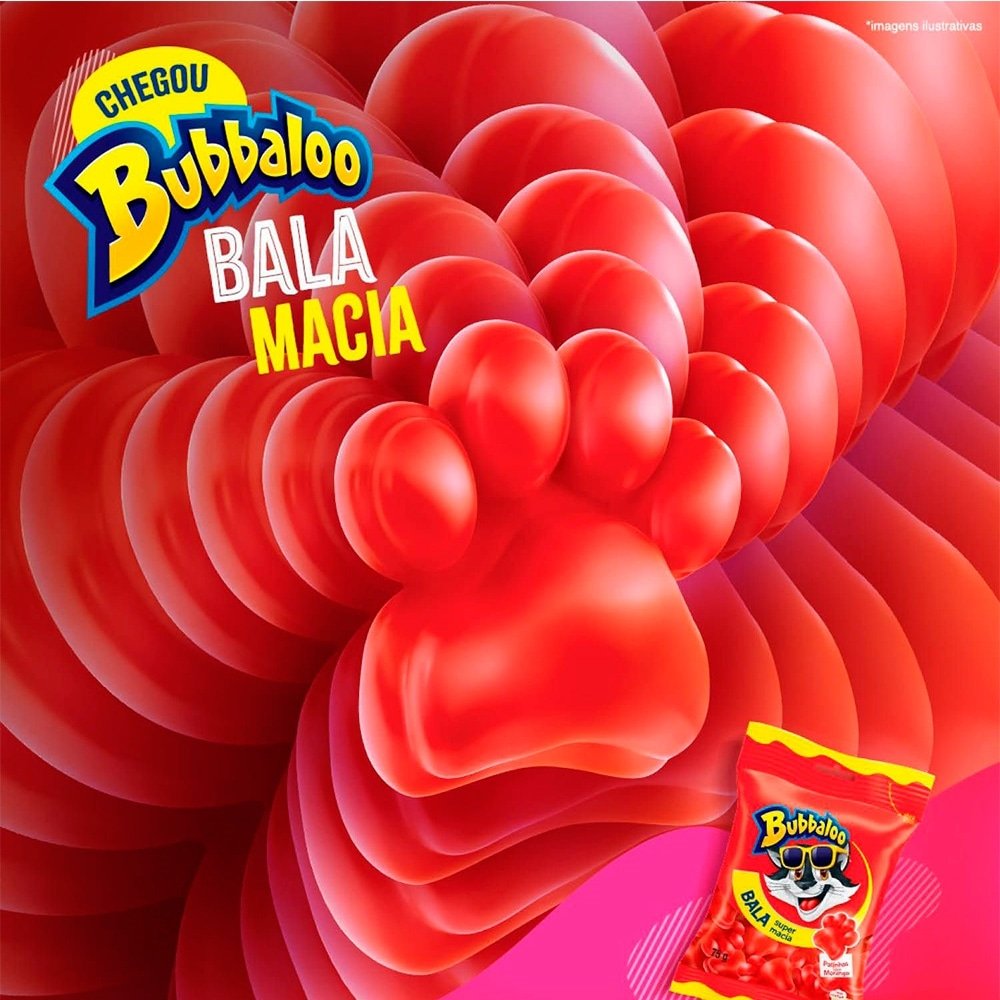 Bala Bubbaloo Morango 75g Display com 14 Unidades