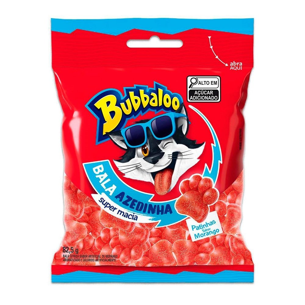 Bala Bubbaloo Azedinha Morango 82,5g Display com 14 Unidades