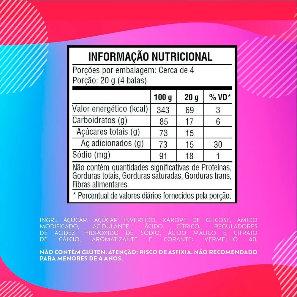 Bala Bubbaloo Azedinha Morango 82,5g Display com 14 Unidades