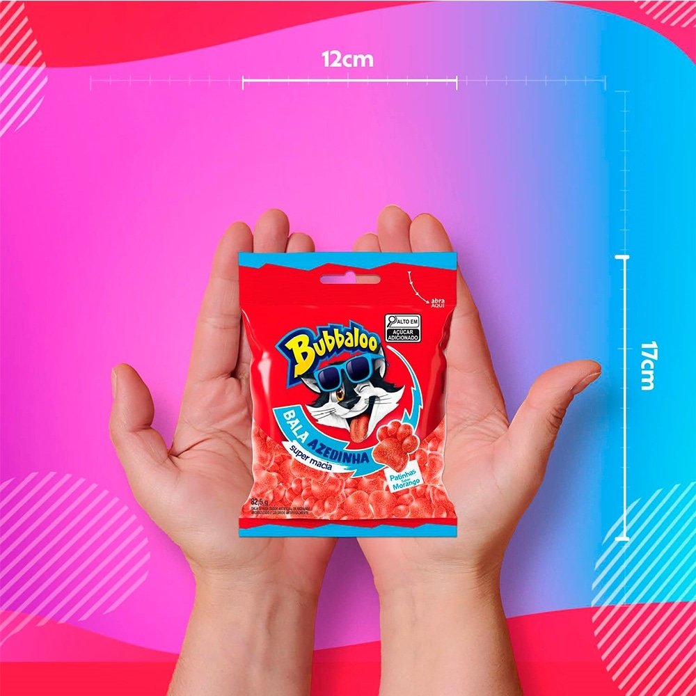 Bala Bubbaloo Azedinha Morango 82,5g Display com 14 Unidades