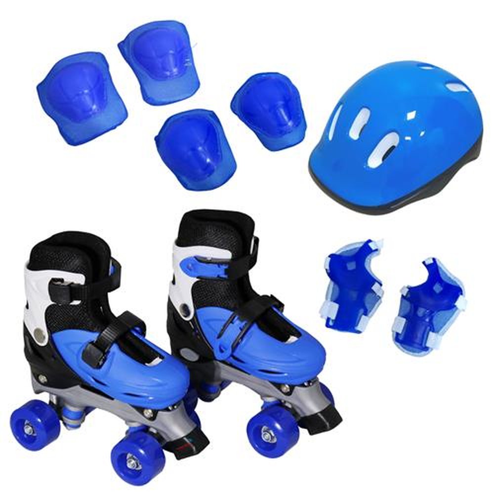 Patins 4 Rodas Roller Com Kit de Proteção Azul P