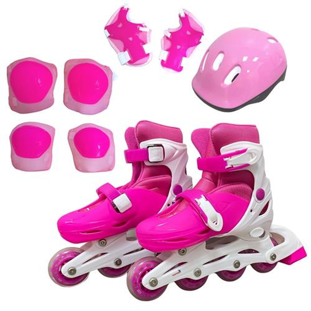 Patins 4 Rodas Inline com Kit de Proteção Rosa P