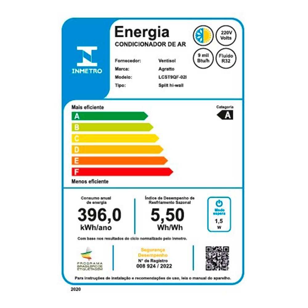Ar Condicionado Split Agratto 9.000 Btus LCST9QF LIV Inverter Interno Quente e Frio 220V