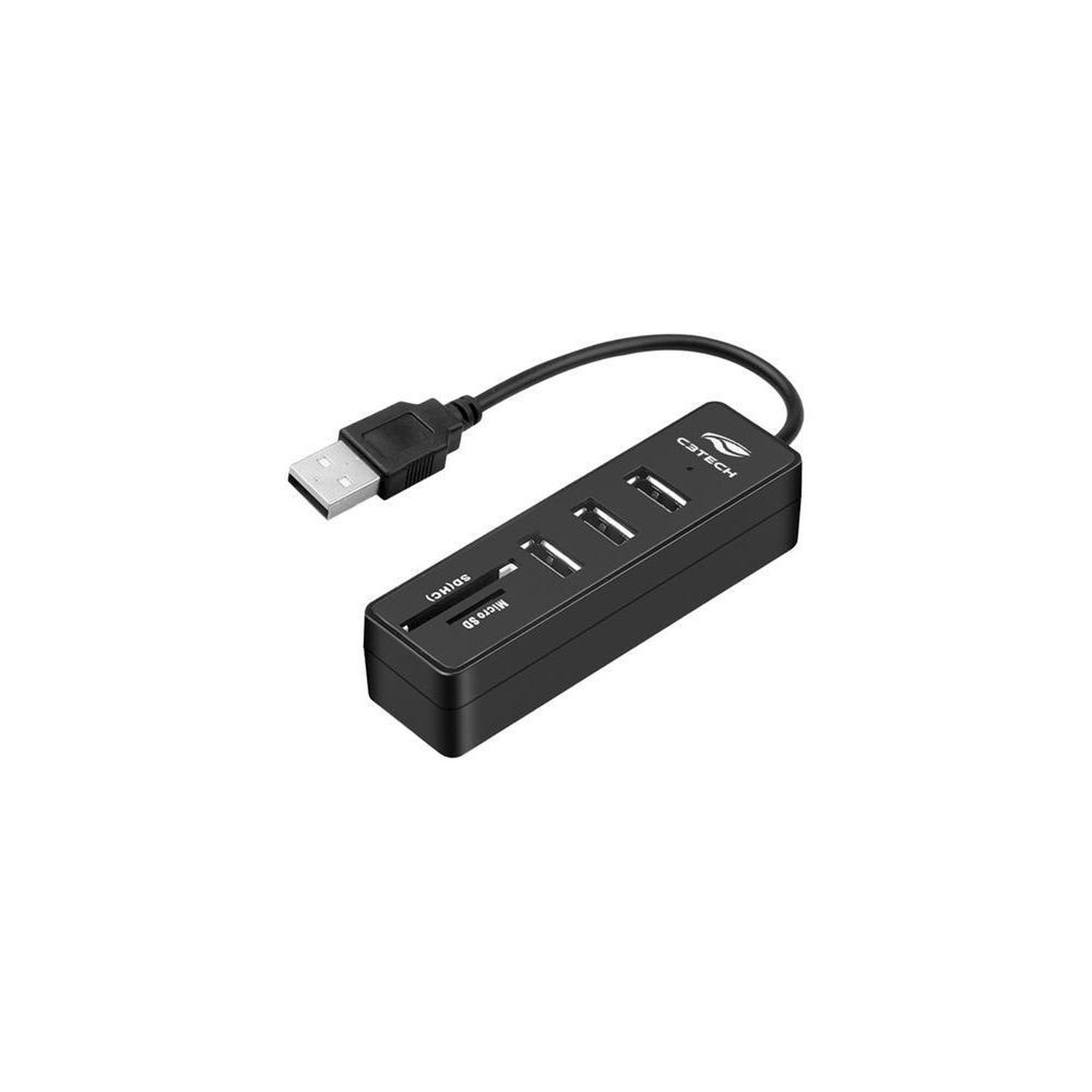 Hub C3Tech USB 2.0, SD, Micro SD, 5 Portas - HU-L200BK.