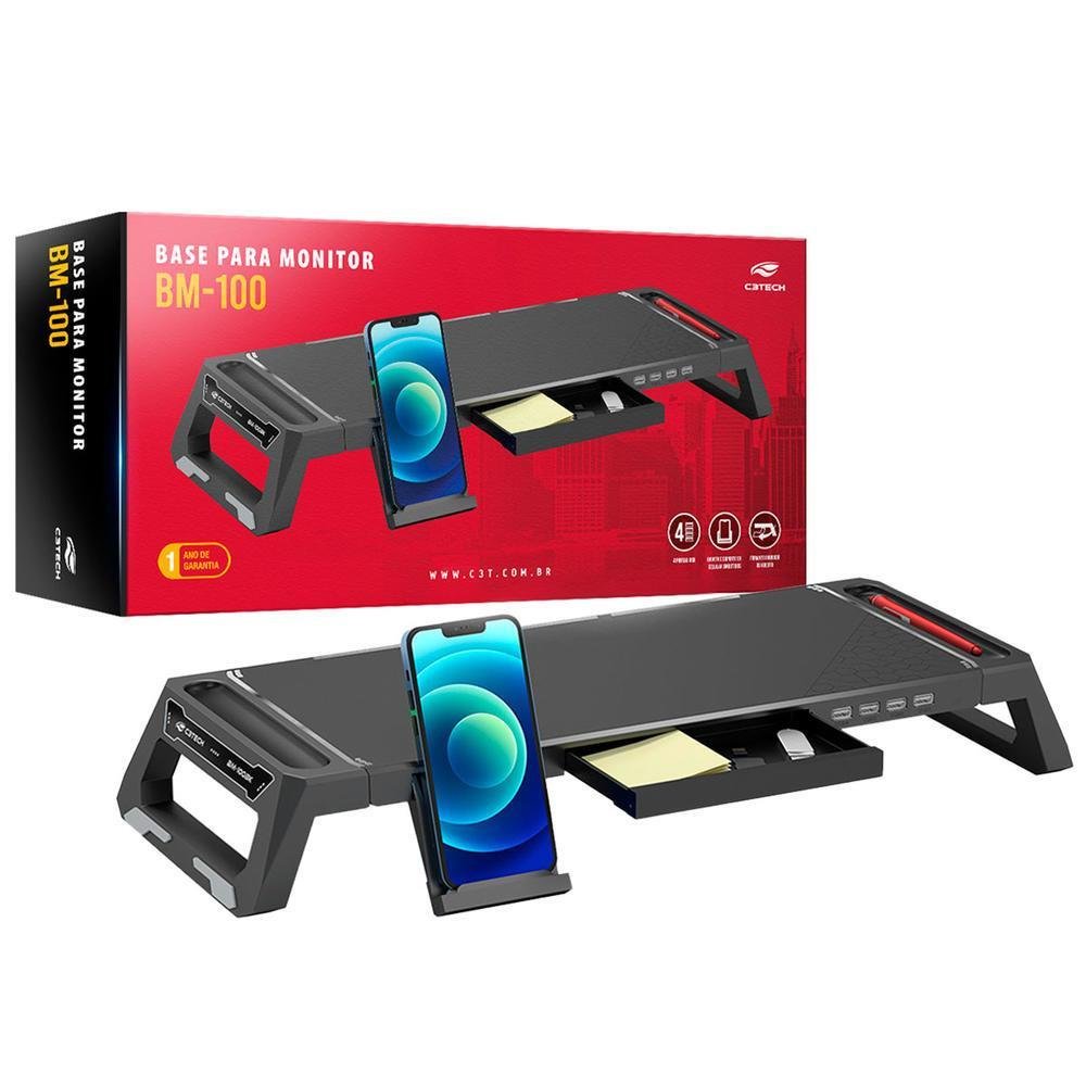 Base Para Monitor, C3Tech, Preto BM-100BK