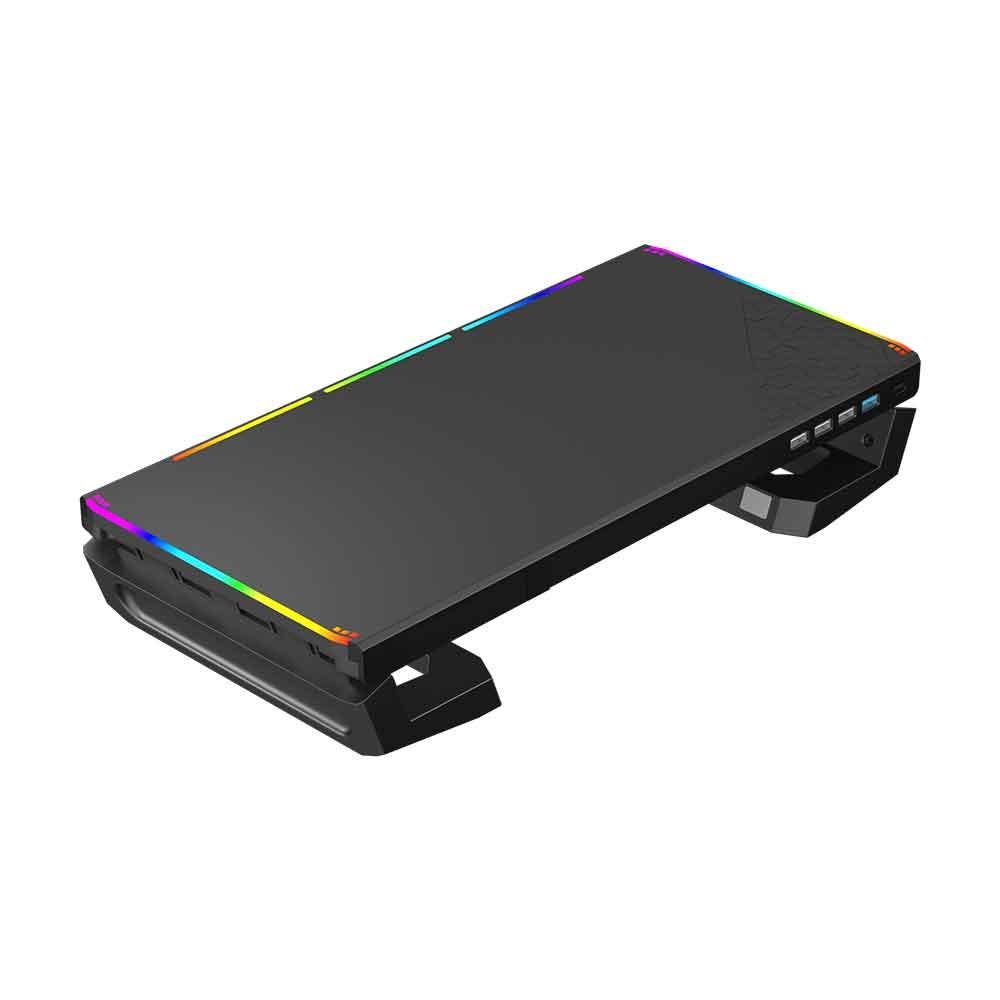 Suporte Base para Monitor C3Tech, RGB, Suporta Até 50kg Dobrado e 20kg Aberto, 1 Saída USB 3.0 e 3 Saídas USB 2.0, Preto - BM-L100BK