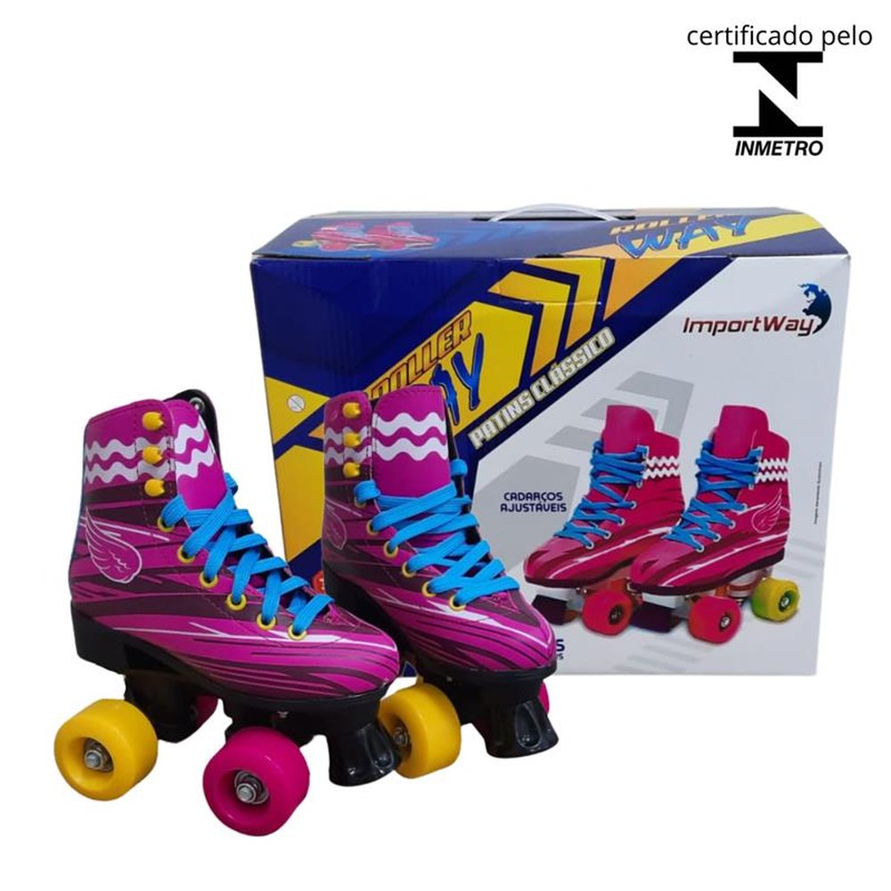 Patins 4 Rodas Roller Clássico Rosa 34