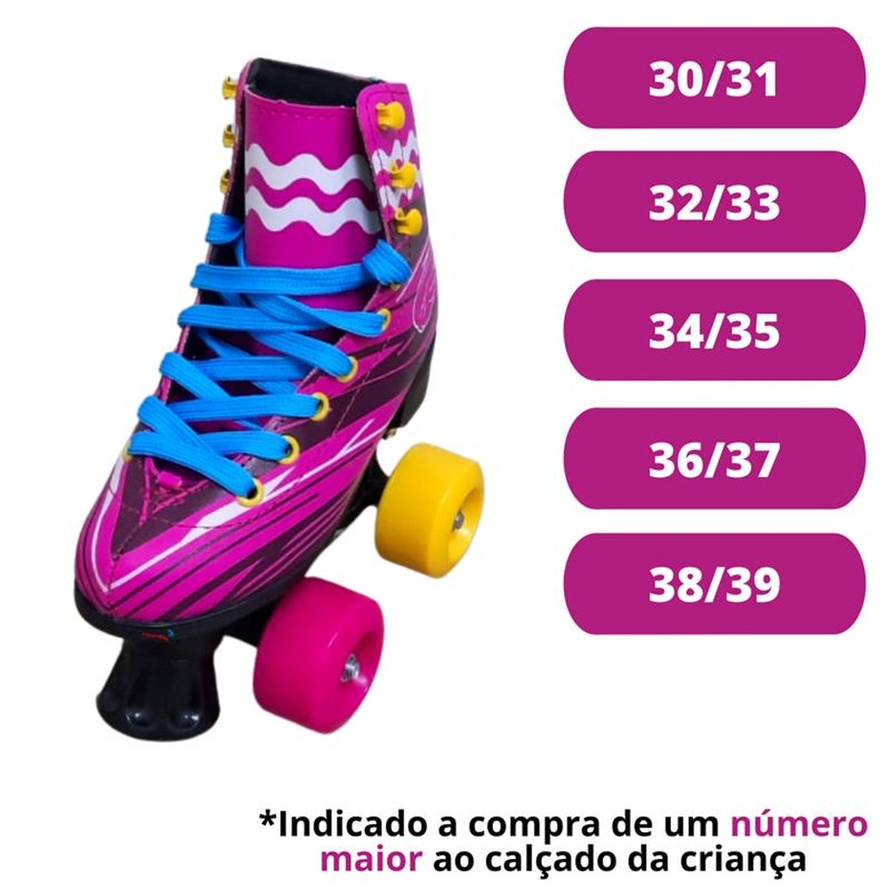 Patins 4 Rodas Roller Clássico Rosa 34