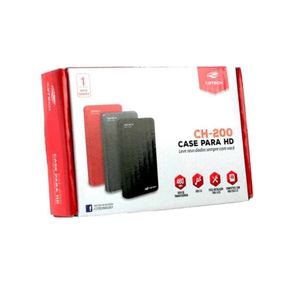 Case para HD Externo C3Tech, USB 2.0, Cinza - CH-200CB