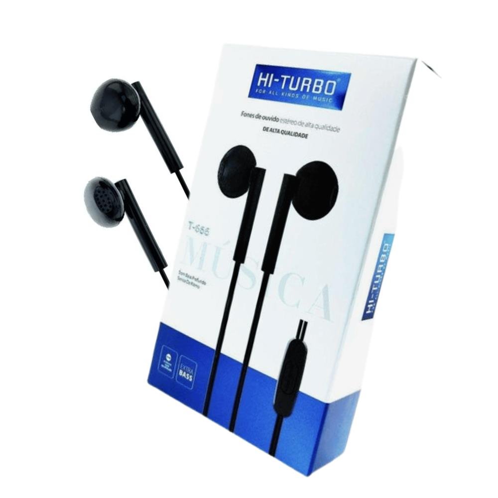 Fone de Ouvido com Microfone Auricular Com Fio P2 3,5mm Estéreo Hi-Turbo Preto