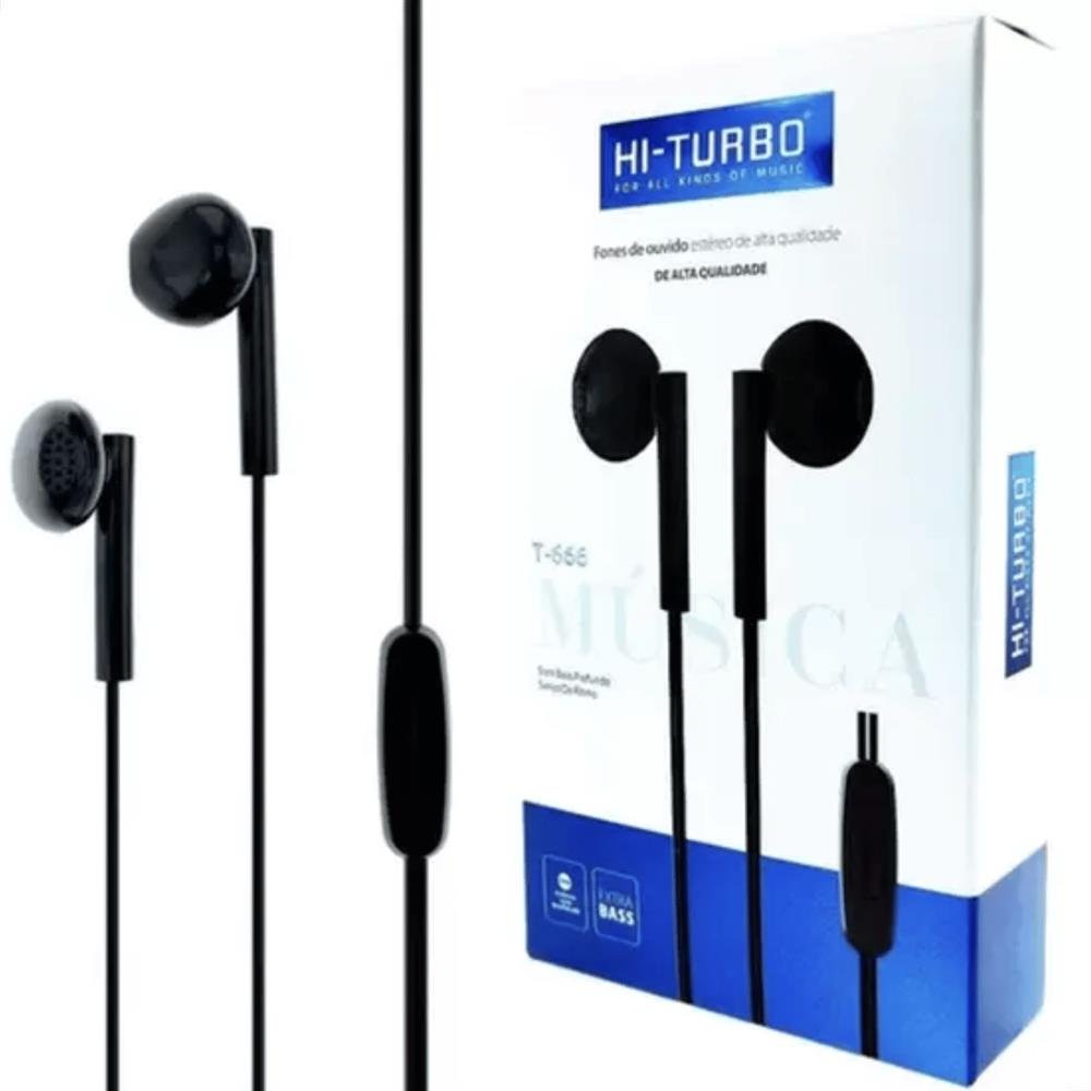 Fone de Ouvido com Microfone Auricular Com Fio P2 3,5mm Estéreo Hi-Turbo Preto
