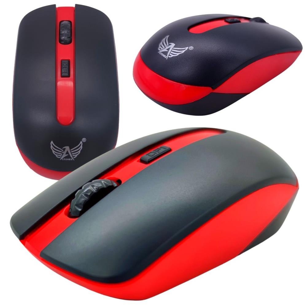 Mouse Sem Fio Wireless Altomex Com Adaptador Usb 1600Dpi 2.4Ghz Com Scroll 4 Botões A Pilha Vermelho