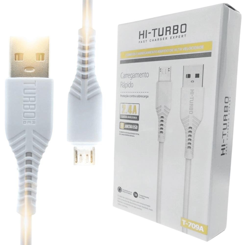 Cabo Micro USB V8 Carregamento Rápido e Dados 1 Metro Hi-Turbo Branco