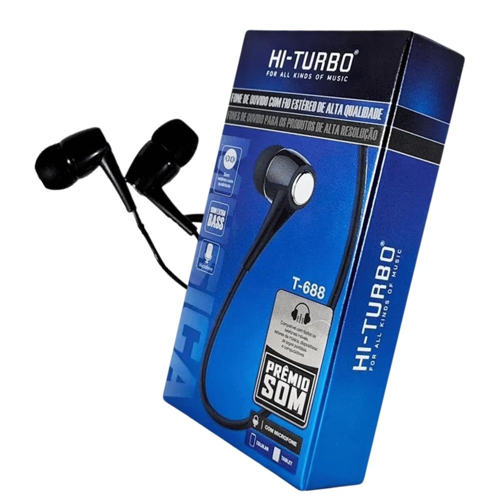 Fone de Ouvido com Microfone Intra Auricular Com Fio P2 3,5mm Estéreo Hi-Turbo Preto
