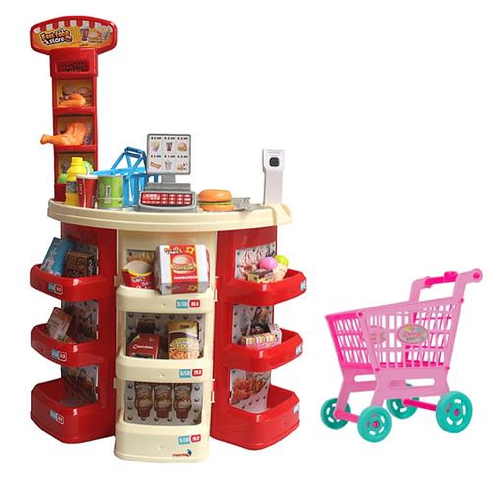 Supermercado Infantil com Carrinho de Compras Rosa
