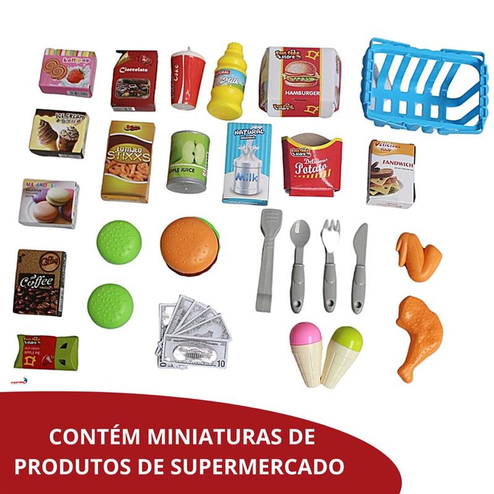 Supermercado Infantil com Carrinho de Compras Rosa