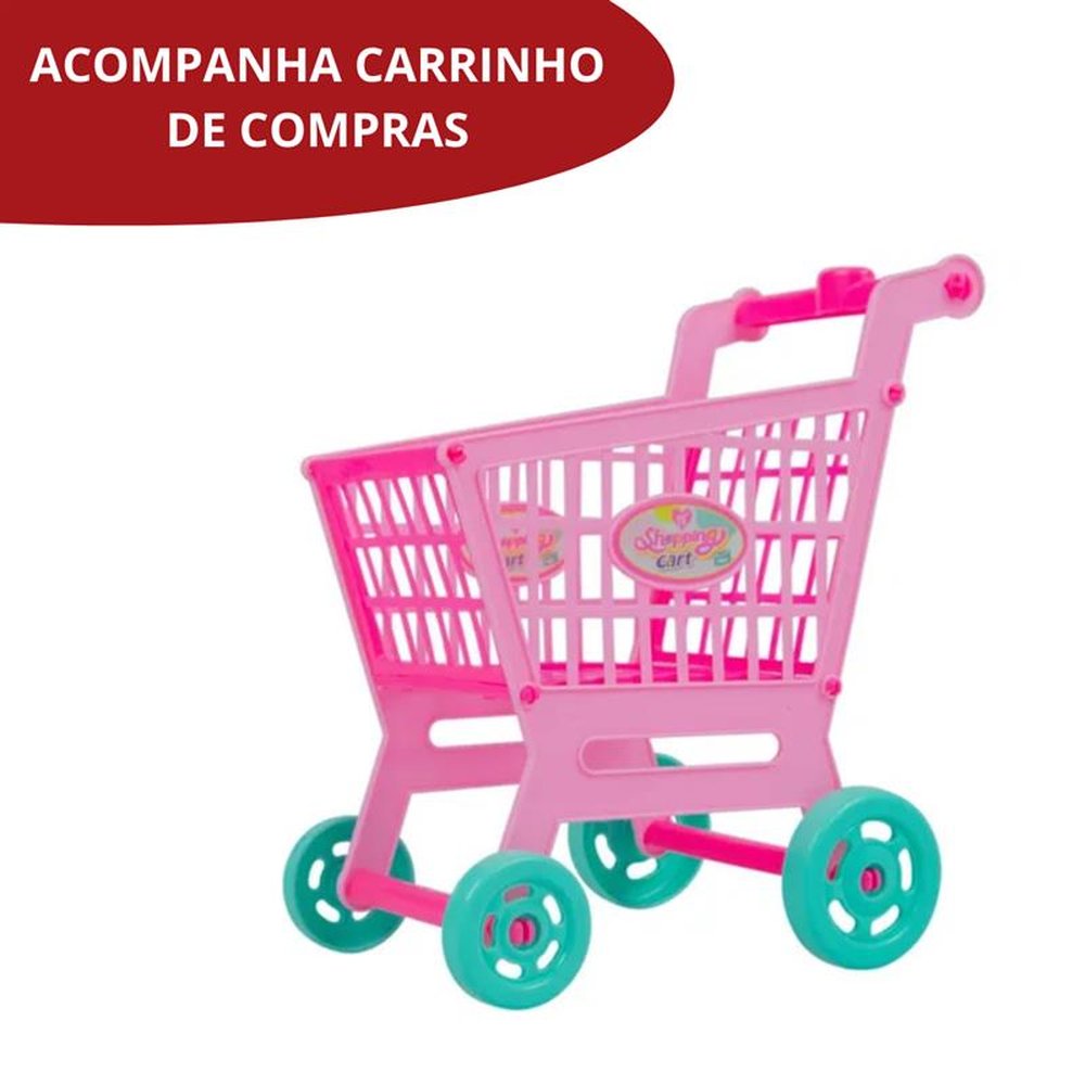 Supermercado Infantil com Carrinho de Compras Rosa