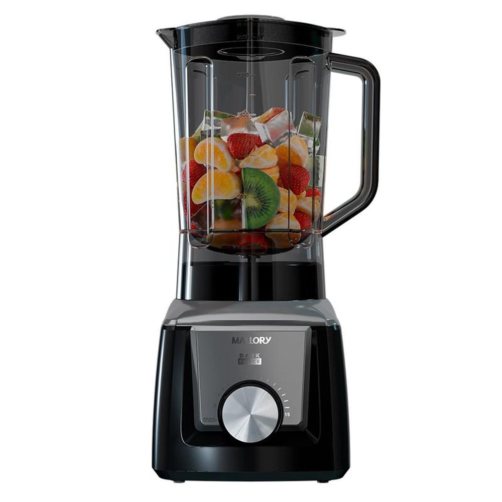 Liquidificador Mallory Dark Force | Copo Plástico, 15 velocidades, 1500W, Preto, 220V