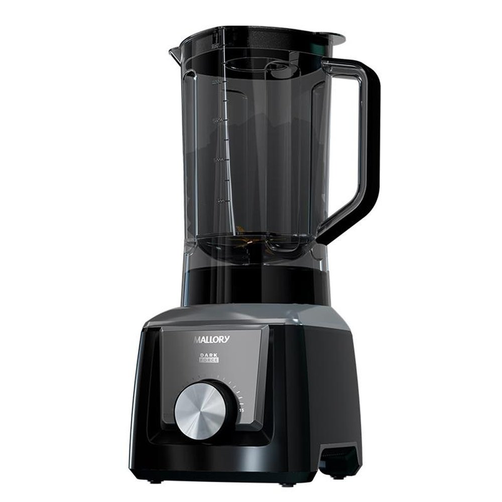 Liquidificador Mallory Dark Force | Copo Plástico, 15 velocidades, 1500W, Preto, 220V