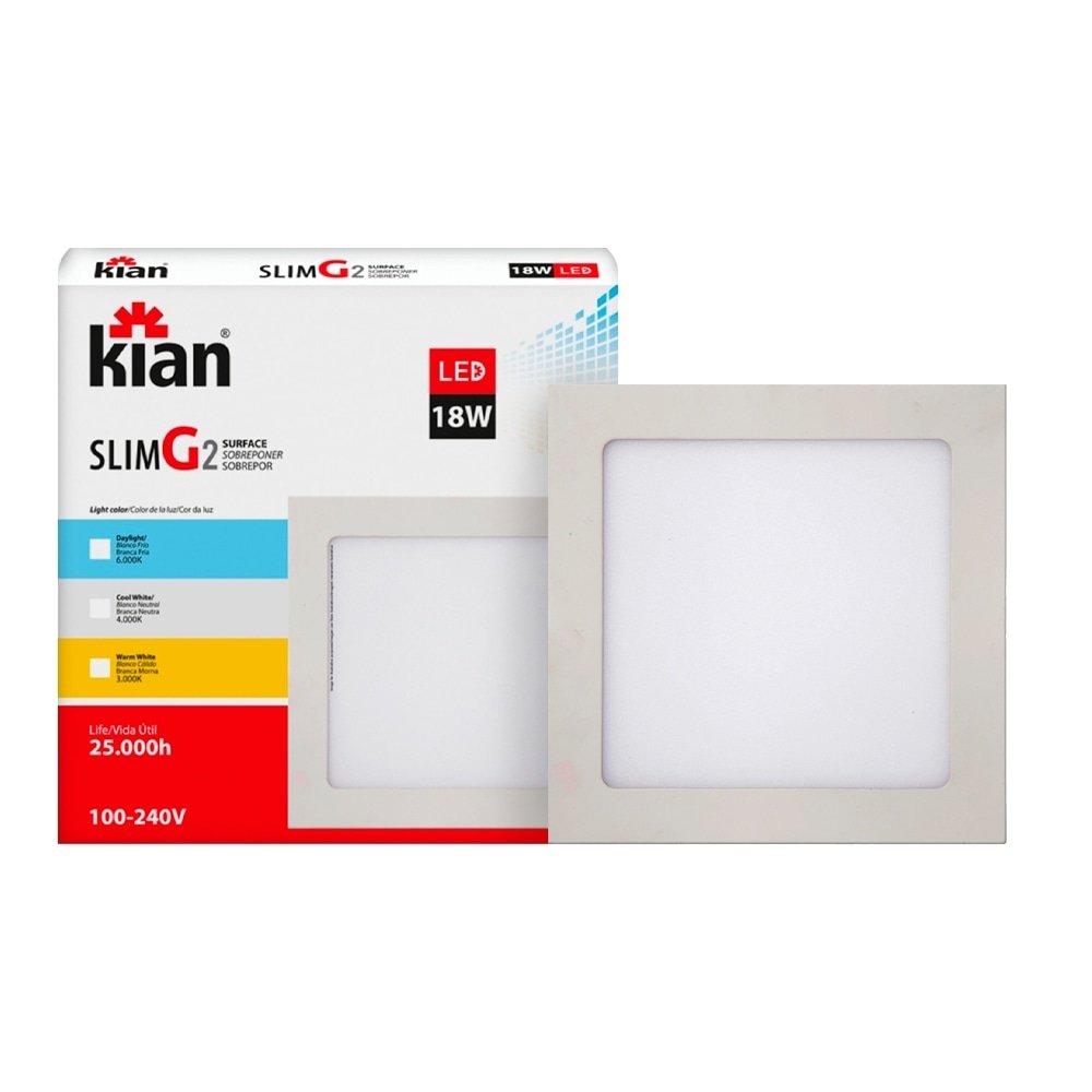 Plafon Painel Kian Led Quadrado 22,5cm Sobrepor 18W Slim 6000K