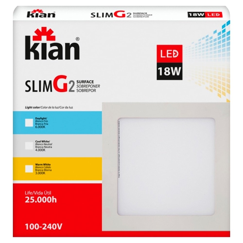 Plafon Painel Kian Led Quadrado 22,5cm Sobrepor 18W Slim 6000K