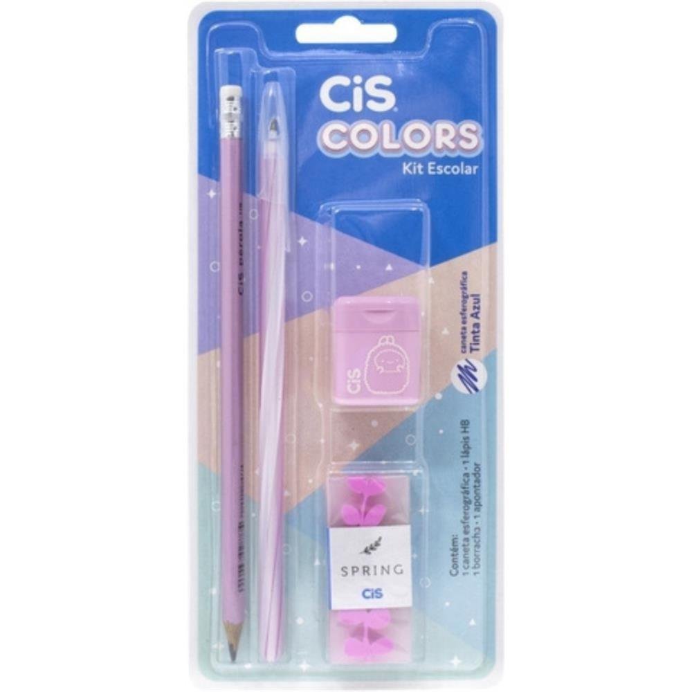Kit Escolar Cis Colors 1 Caneta Spiro Clean + 1 Lapis Pérola HB + 1 Borracha Spring + 1 Apontador