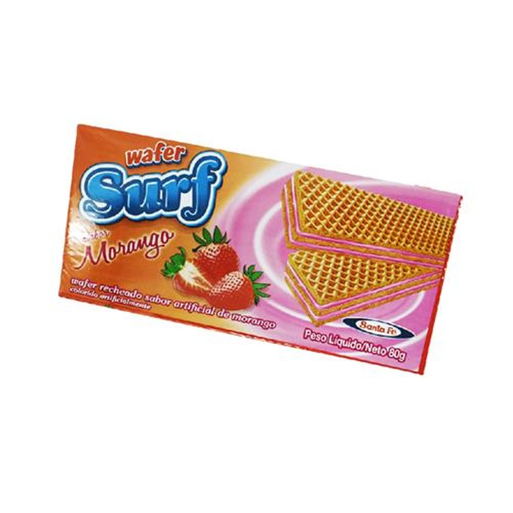 Caixa De Biscoito Wafer Surf Sabor Morango Com 50 Unidades De 70g