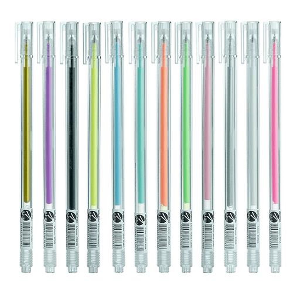 Caneta Gel Hashi Newpen Ponta Agulha 12 Cores Sortidas - Escreve em Papel Preto