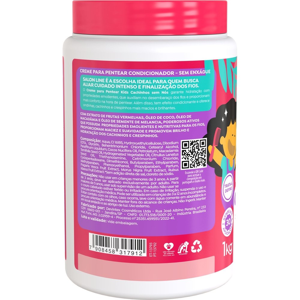 Creme para Pentear Salon Line Kids Cachinhos sem Nós Morango 1Kg