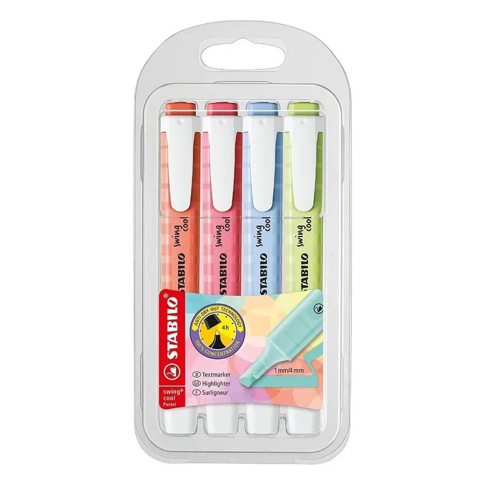 Marcador Stabilo Swing Cool Pastel 4 cores Cores Novas