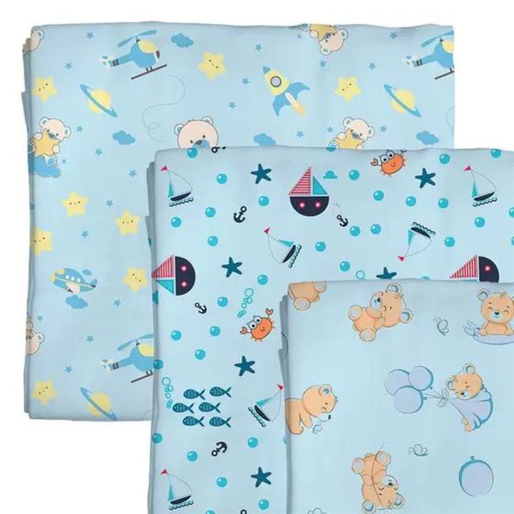 Cueiro Bercinho 80cm x 50cm Masculino Estampado 3 Peças