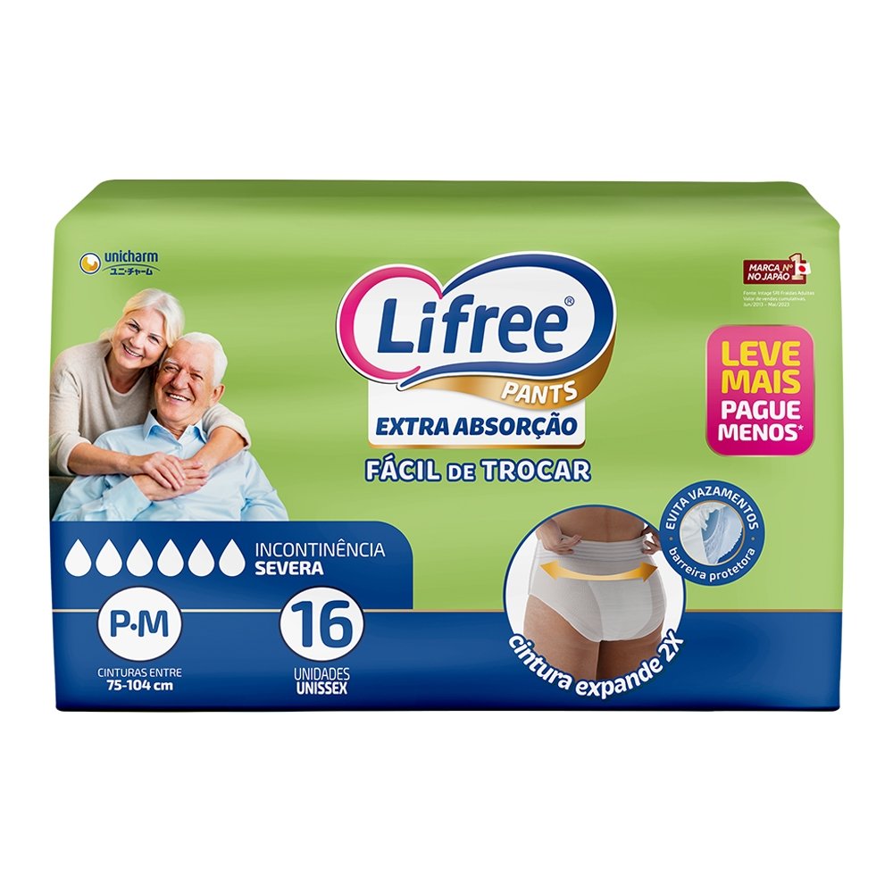 Roupa Íntima Lifree Extra Absorção Tamanho P/M - 4 Pacotes com 16 Fraldas - Total 64 Tiras