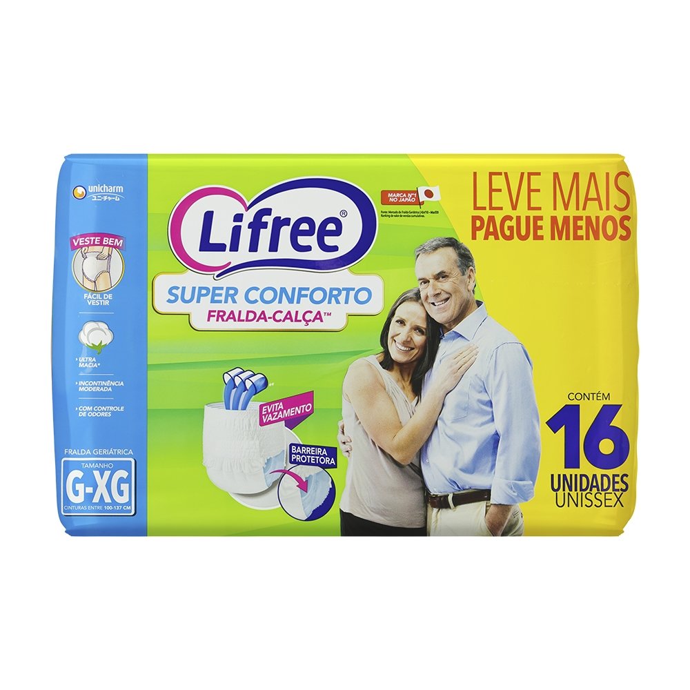 Roupa Íntima Lifree Super Conforto G/GX - 4 Pacotes com 16 Fraldas - Total 64 Tiras
