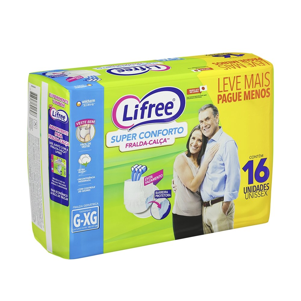 Roupa Íntima Lifree Super Conforto G/GX - 4 Pacotes com 16 Fraldas - Total 64 Tiras
