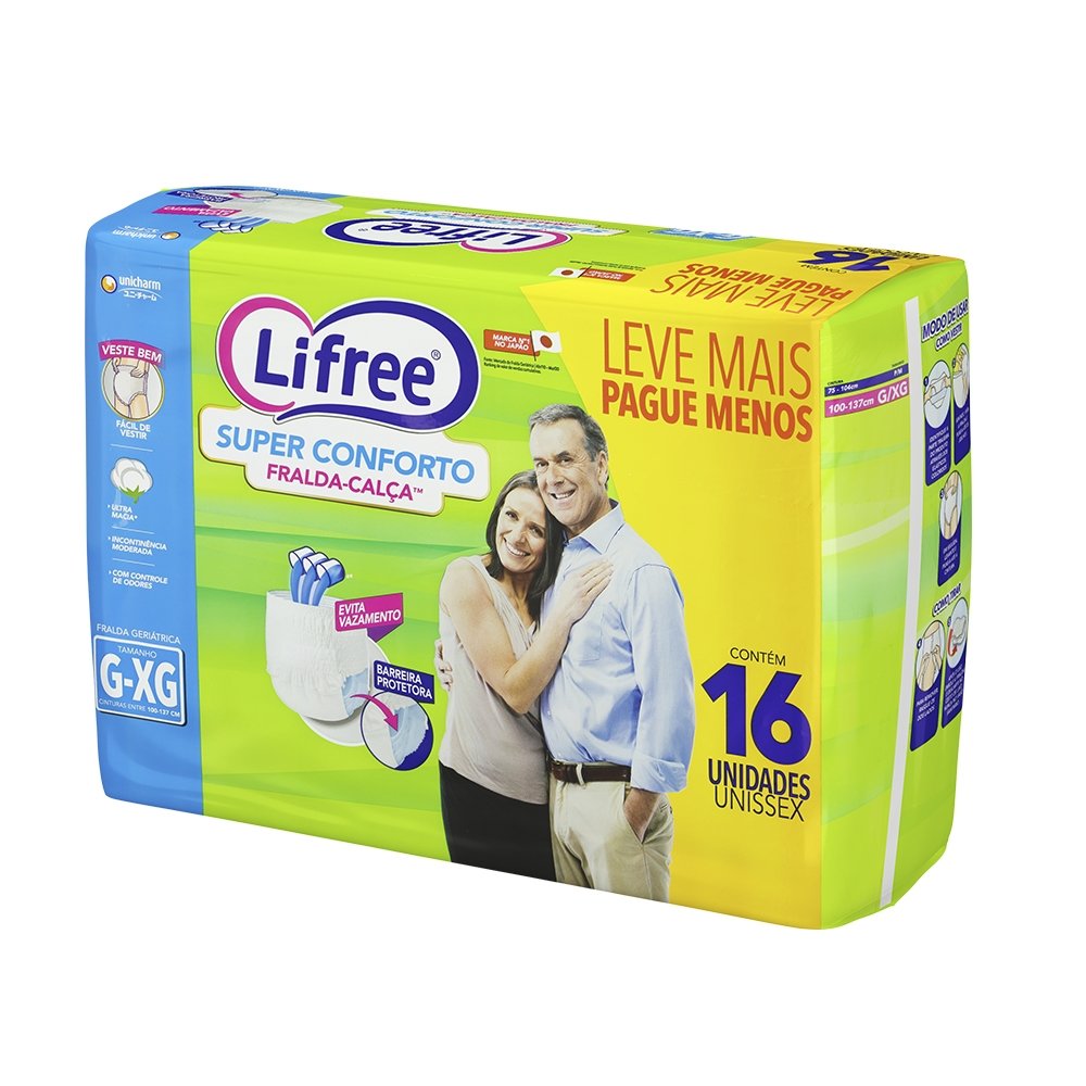 Roupa Íntima Lifree Super Conforto G/GX - 4 Pacotes com 16 Fraldas - Total 64 Tiras