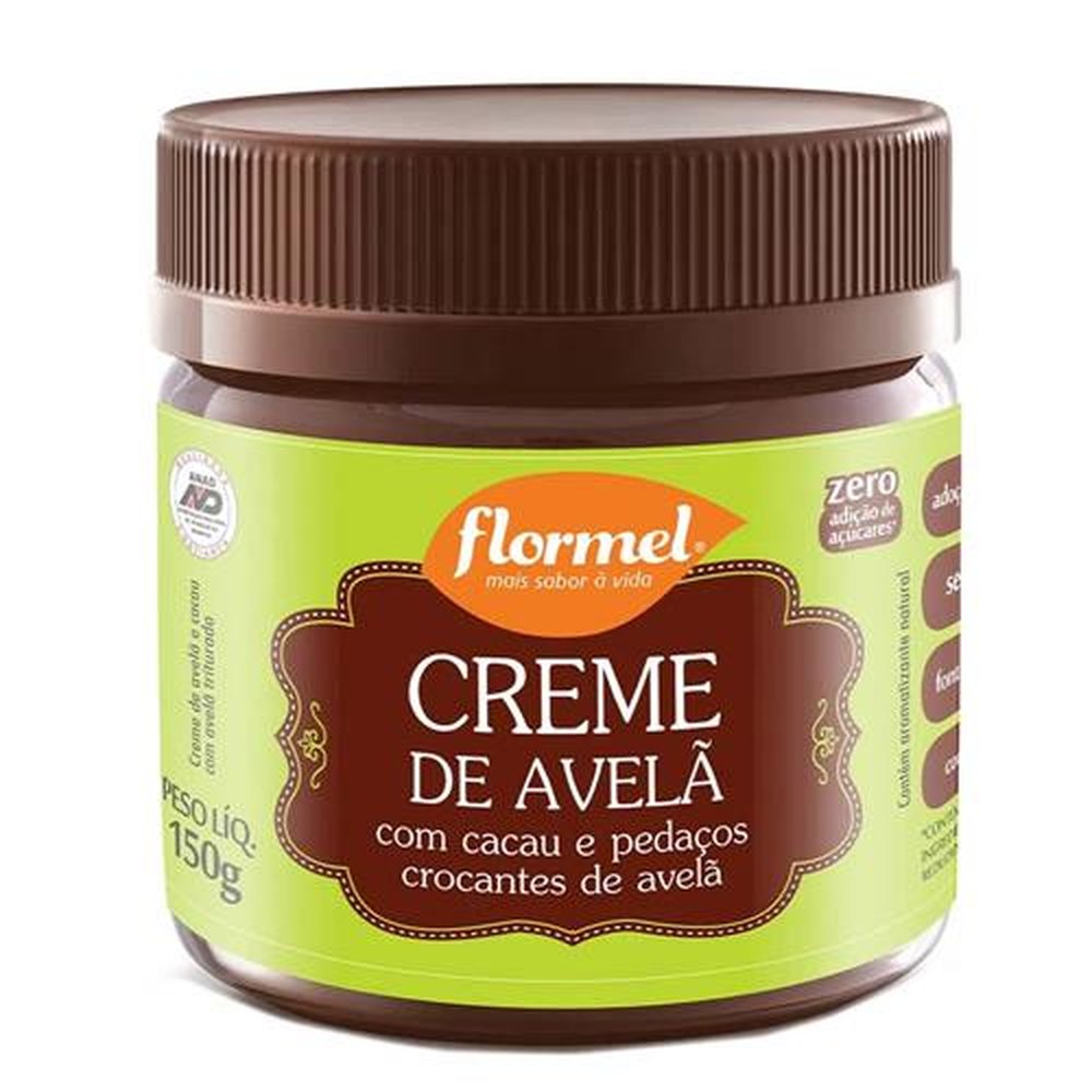 Creme de Avelã com Cacau e Pedaços Crocantes de Avelã Flormel, Zero Açúcar - Pote com 150g