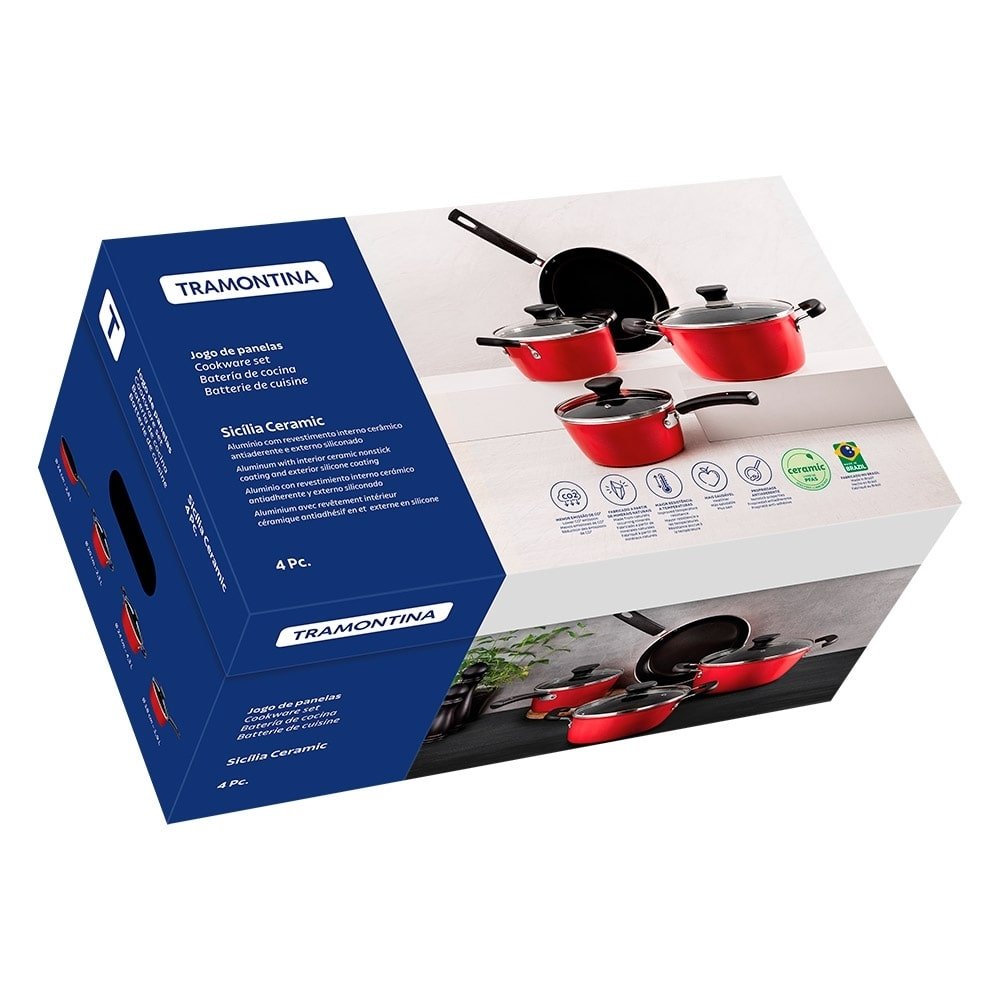 Jogo de Panelas Tramontina Sicília Ceramic Vermelho 4 Peças